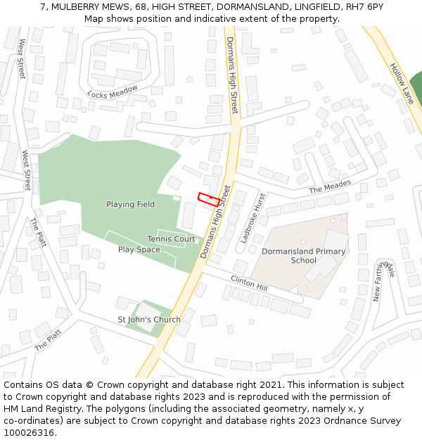 7, MULBERRY MEWS, 68, HIGH STREET, DORMANSLAND, LINGFIELD, RH7 6PY: Location map and indicative extent of plot