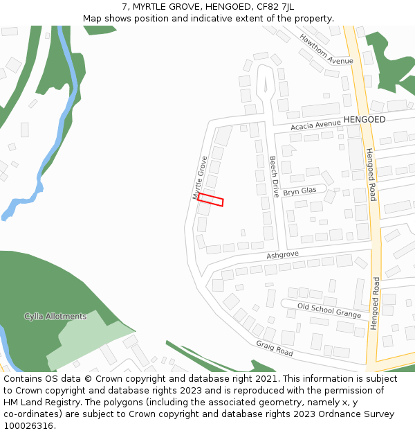 7, MYRTLE GROVE, HENGOED, CF82 7JL: Location map and indicative extent of plot