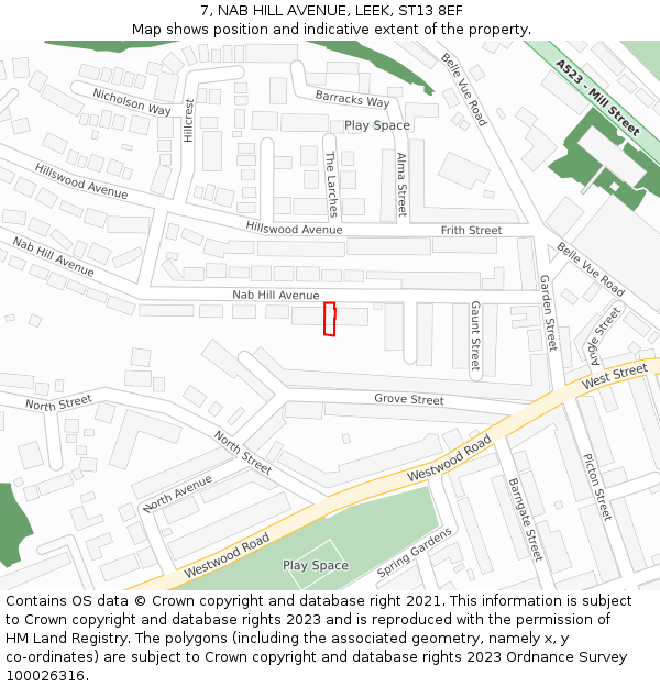 7, NAB HILL AVENUE, LEEK, ST13 8EF: Location map and indicative extent of plot