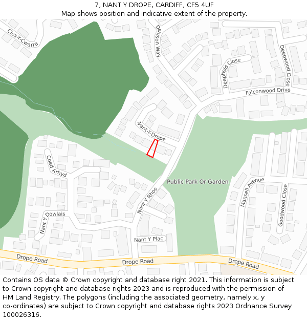 7, NANT Y DROPE, CARDIFF, CF5 4UF: Location map and indicative extent of plot