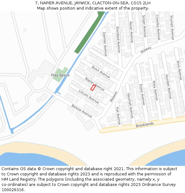 7, NAPIER AVENUE, JAYWICK, CLACTON-ON-SEA, CO15 2LH: Location map and indicative extent of plot