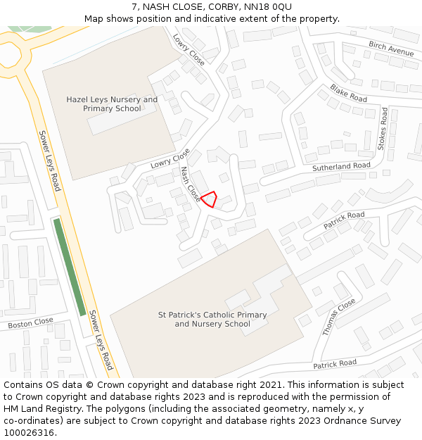 7, NASH CLOSE, CORBY, NN18 0QU: Location map and indicative extent of plot