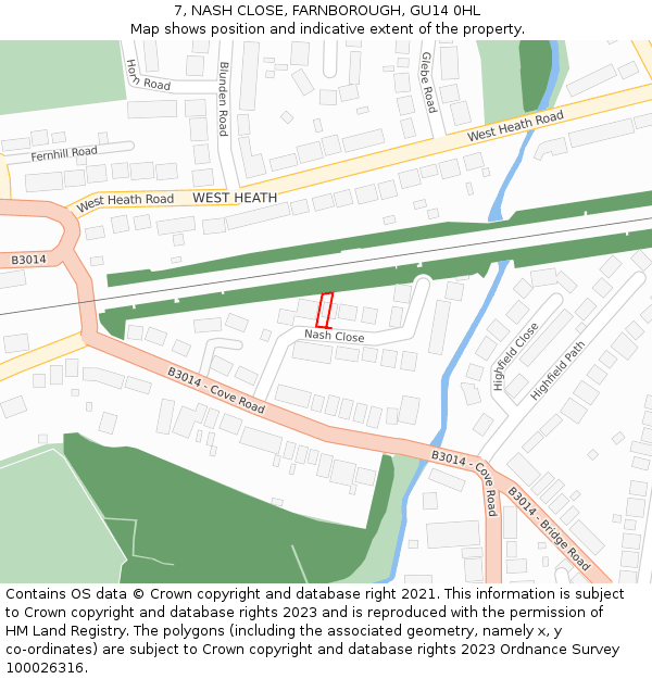 7, NASH CLOSE, FARNBOROUGH, GU14 0HL: Location map and indicative extent of plot