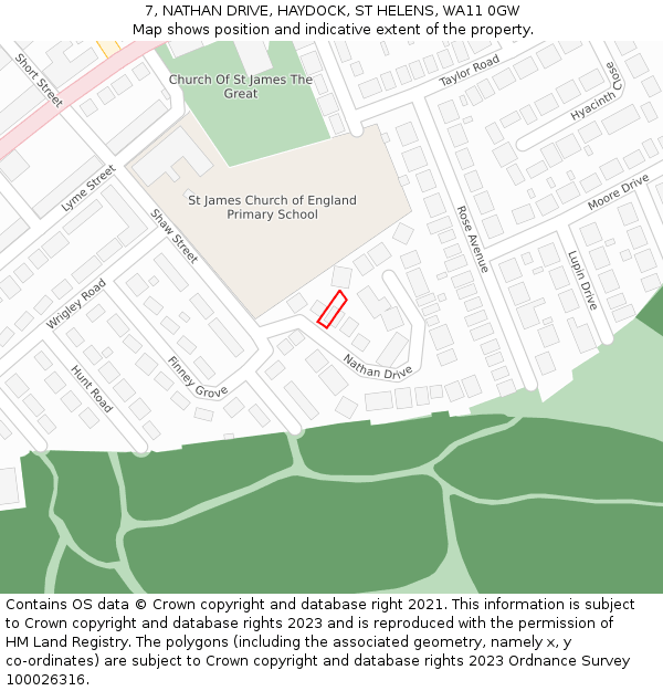 7, NATHAN DRIVE, HAYDOCK, ST HELENS, WA11 0GW: Location map and indicative extent of plot