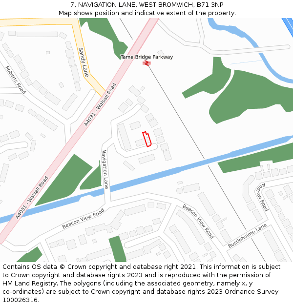 7, NAVIGATION LANE, WEST BROMWICH, B71 3NP: Location map and indicative extent of plot