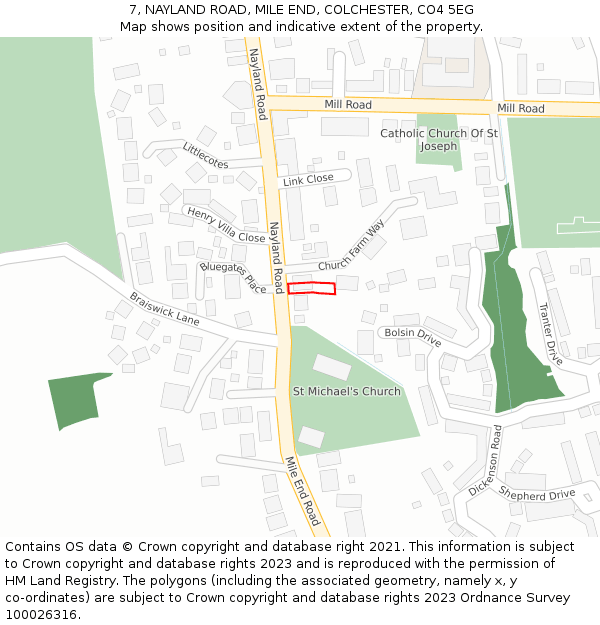 7, NAYLAND ROAD, MILE END, COLCHESTER, CO4 5EG: Location map and indicative extent of plot