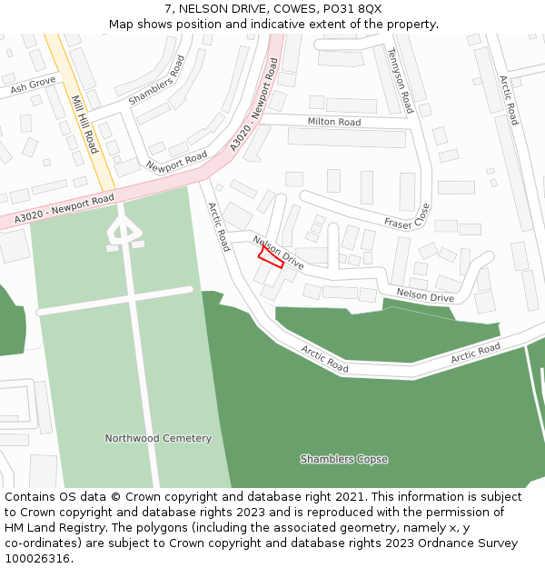 7, NELSON DRIVE, COWES, PO31 8QX: Location map and indicative extent of plot