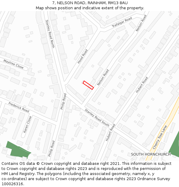 7, NELSON ROAD, RAINHAM, RM13 8AU: Location map and indicative extent of plot