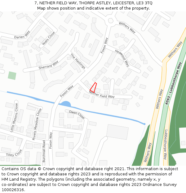 7, NETHER FIELD WAY, THORPE ASTLEY, LEICESTER, LE3 3TQ: Location map and indicative extent of plot