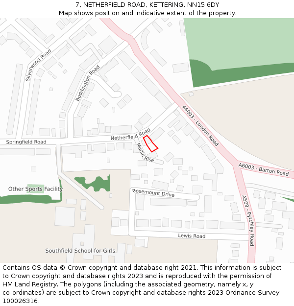 7, NETHERFIELD ROAD, KETTERING, NN15 6DY: Location map and indicative extent of plot