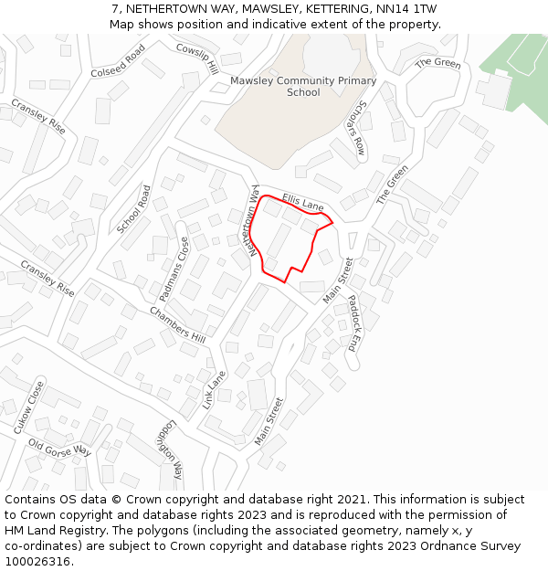 7, NETHERTOWN WAY, MAWSLEY, KETTERING, NN14 1TW: Location map and indicative extent of plot