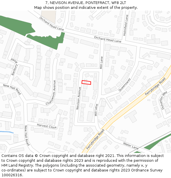 7, NEVISON AVENUE, PONTEFRACT, WF8 2LT: Location map and indicative extent of plot