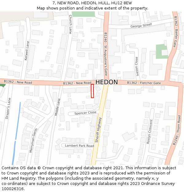 7, NEW ROAD, HEDON, HULL, HU12 8EW: Location map and indicative extent of plot