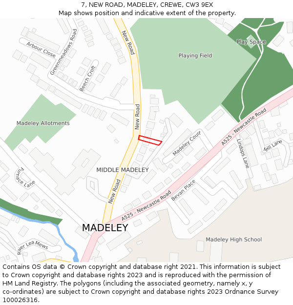 7, NEW ROAD, MADELEY, CREWE, CW3 9EX: Location map and indicative extent of plot