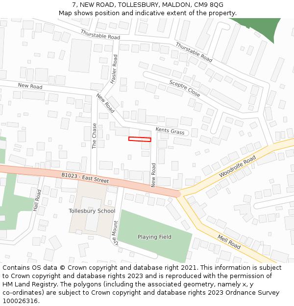 7, NEW ROAD, TOLLESBURY, MALDON, CM9 8QG: Location map and indicative extent of plot