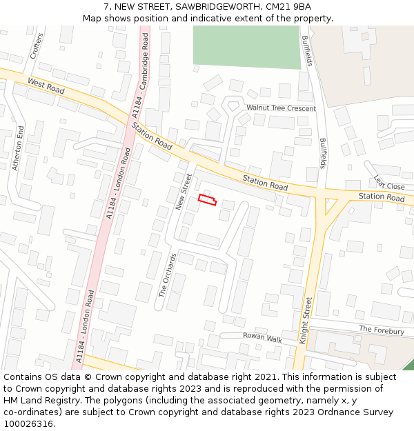 7, NEW STREET, SAWBRIDGEWORTH, CM21 9BA: Location map and indicative extent of plot