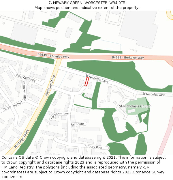 7, NEWARK GREEN, WORCESTER, WR4 0TB: Location map and indicative extent of plot