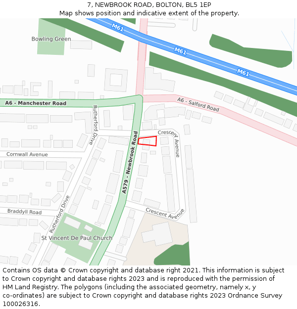 7, NEWBROOK ROAD, BOLTON, BL5 1EP: Location map and indicative extent of plot