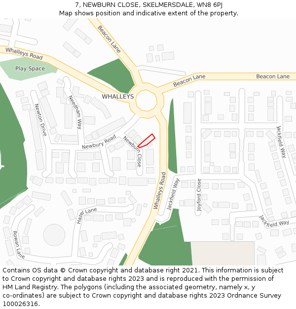 7, NEWBURN CLOSE, SKELMERSDALE, WN8 6PJ: Location map and indicative extent of plot