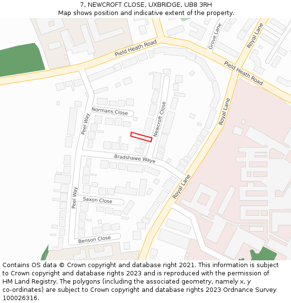 7, NEWCROFT CLOSE, UXBRIDGE, UB8 3RH: Location map and indicative extent of plot