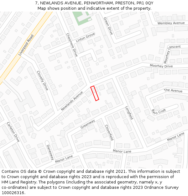 7, NEWLANDS AVENUE, PENWORTHAM, PRESTON, PR1 0QY: Location map and indicative extent of plot