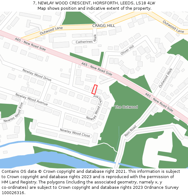 7, NEWLAY WOOD CRESCENT, HORSFORTH, LEEDS, LS18 4LW: Location map and indicative extent of plot