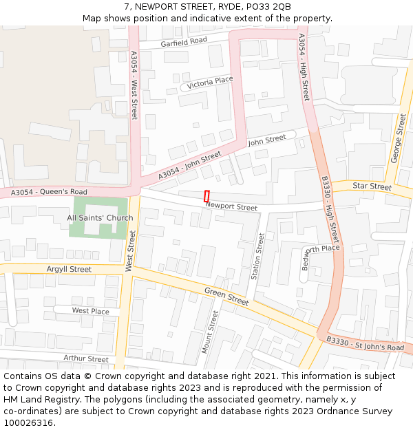 7, NEWPORT STREET, RYDE, PO33 2QB: Location map and indicative extent of plot