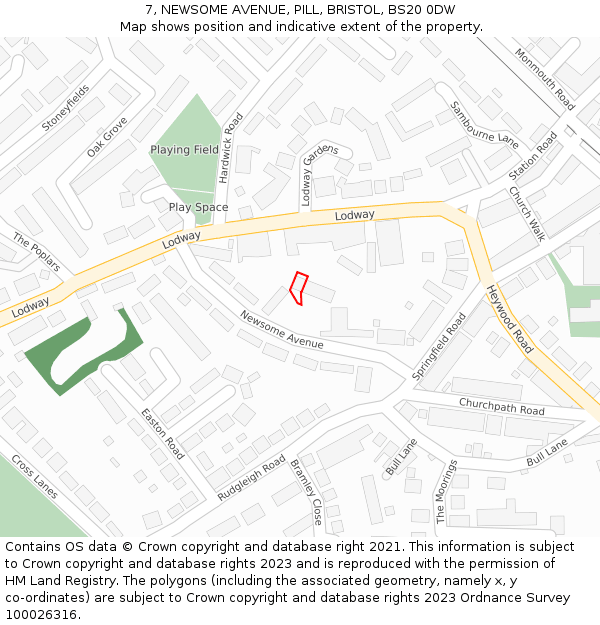 7, NEWSOME AVENUE, PILL, BRISTOL, BS20 0DW: Location map and indicative extent of plot