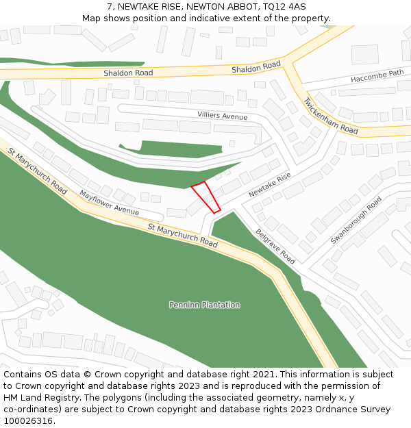 7, NEWTAKE RISE, NEWTON ABBOT, TQ12 4AS: Location map and indicative extent of plot