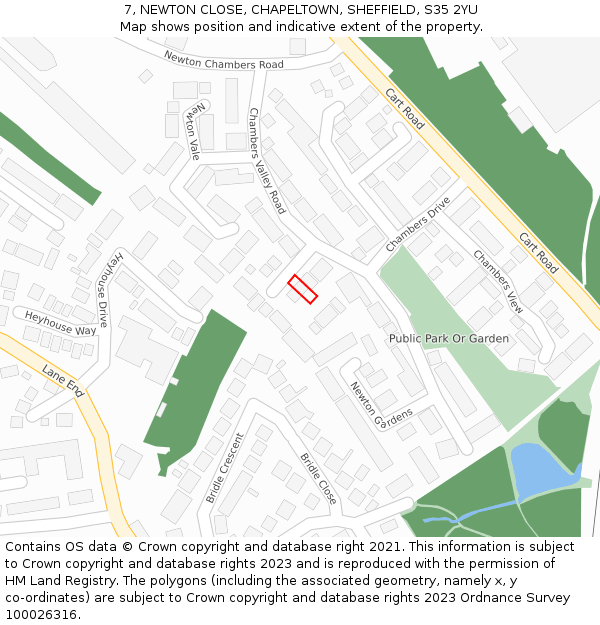 7, NEWTON CLOSE, CHAPELTOWN, SHEFFIELD, S35 2YU: Location map and indicative extent of plot