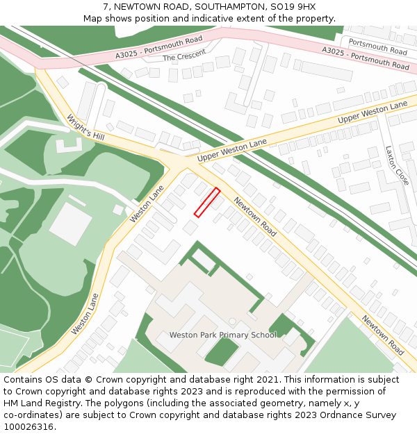 7, NEWTOWN ROAD, SOUTHAMPTON, SO19 9HX: Location map and indicative extent of plot