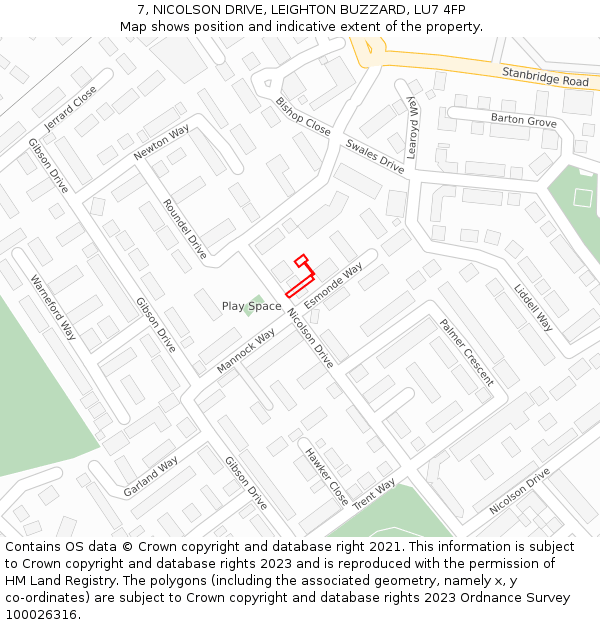 7, NICOLSON DRIVE, LEIGHTON BUZZARD, LU7 4FP: Location map and indicative extent of plot