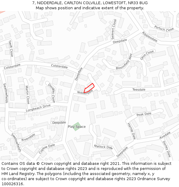 7, NIDDERDALE, CARLTON COLVILLE, LOWESTOFT, NR33 8UG: Location map and indicative extent of plot