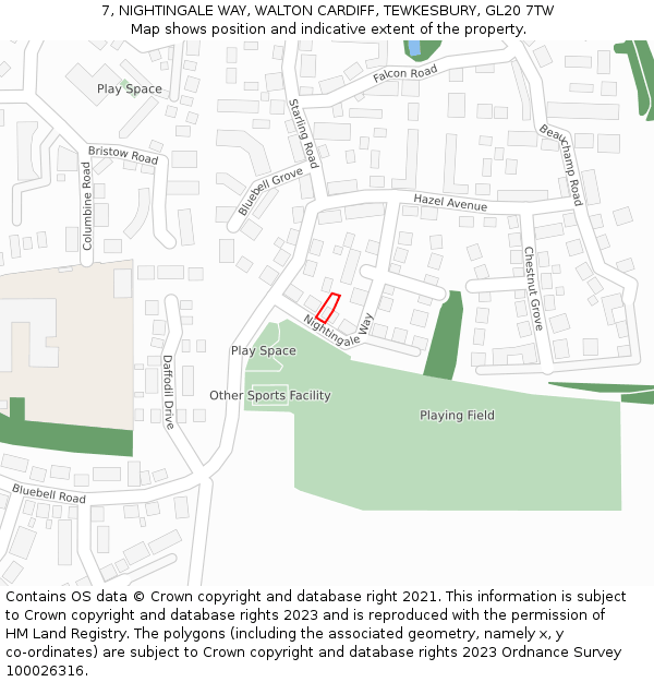 7, NIGHTINGALE WAY, WALTON CARDIFF, TEWKESBURY, GL20 7TW: Location map and indicative extent of plot