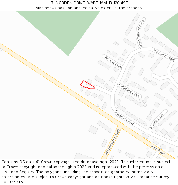 7, NORDEN DRIVE, WAREHAM, BH20 4SF: Location map and indicative extent of plot