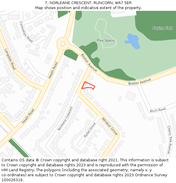 7, NORLEANE CRESCENT, RUNCORN, WA7 5ER: Location map and indicative extent of plot