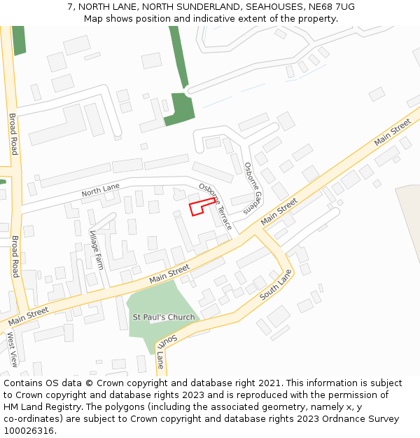 7, NORTH LANE, NORTH SUNDERLAND, SEAHOUSES, NE68 7UG: Location map and indicative extent of plot