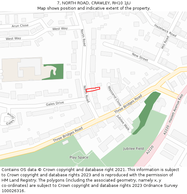 7, NORTH ROAD, CRAWLEY, RH10 1JU: Location map and indicative extent of plot