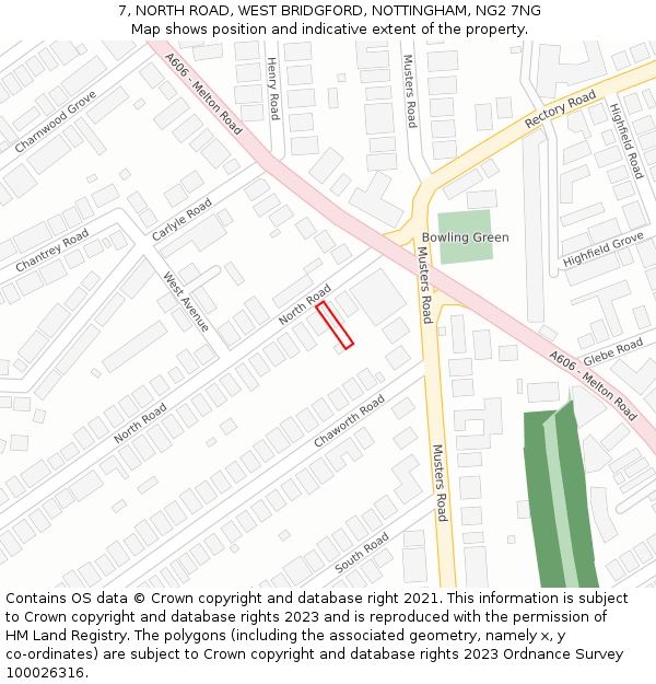 7, NORTH ROAD, WEST BRIDGFORD, NOTTINGHAM, NG2 7NG: Location map and indicative extent of plot