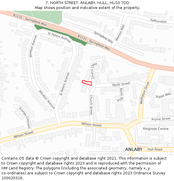 7, NORTH STREET, ANLABY, HULL, HU10 7DD: Location map and indicative extent of plot