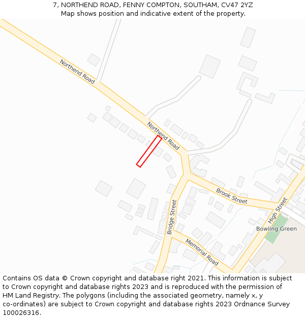 7, NORTHEND ROAD, FENNY COMPTON, SOUTHAM, CV47 2YZ: Location map and indicative extent of plot