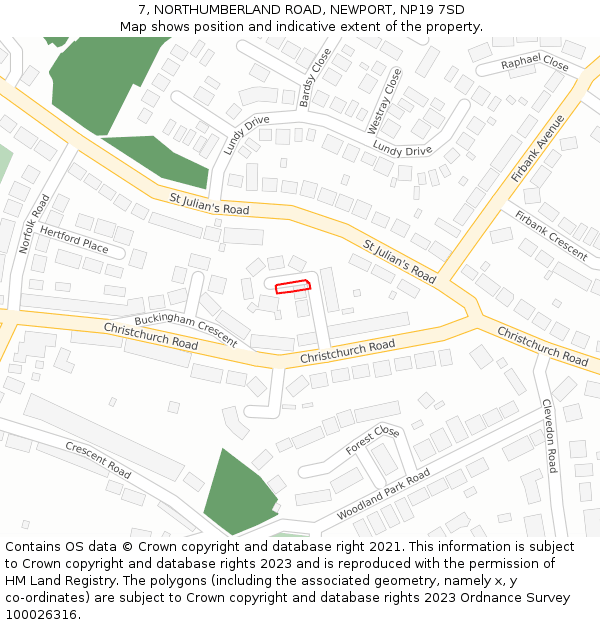 7, NORTHUMBERLAND ROAD, NEWPORT, NP19 7SD: Location map and indicative extent of plot