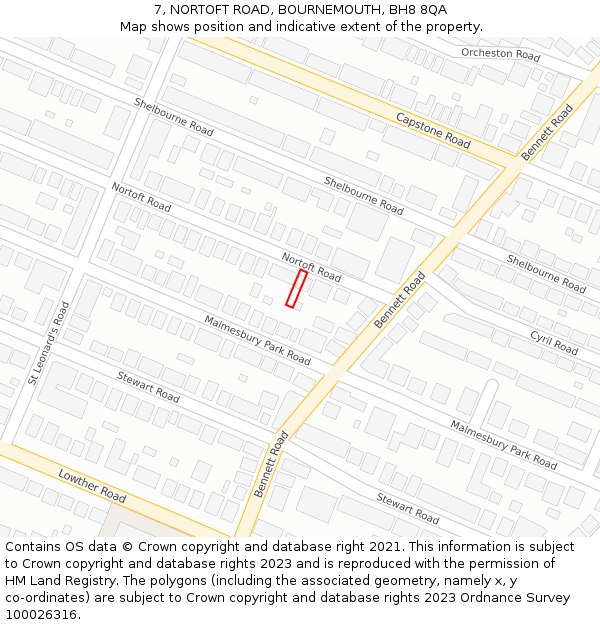 7, NORTOFT ROAD, BOURNEMOUTH, BH8 8QA: Location map and indicative extent of plot