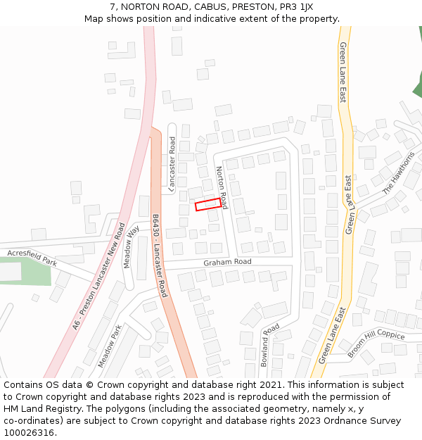 7, NORTON ROAD, CABUS, PRESTON, PR3 1JX: Location map and indicative extent of plot
