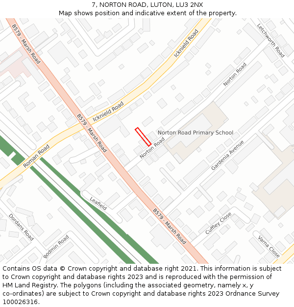7, NORTON ROAD, LUTON, LU3 2NX: Location map and indicative extent of plot
