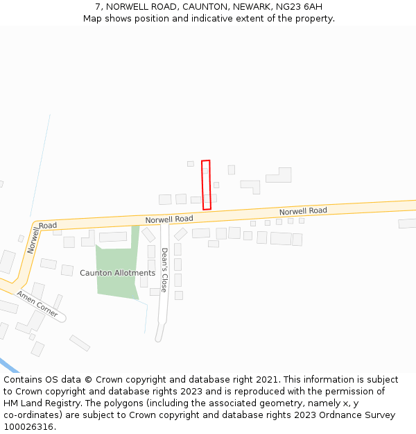 7, NORWELL ROAD, CAUNTON, NEWARK, NG23 6AH: Location map and indicative extent of plot