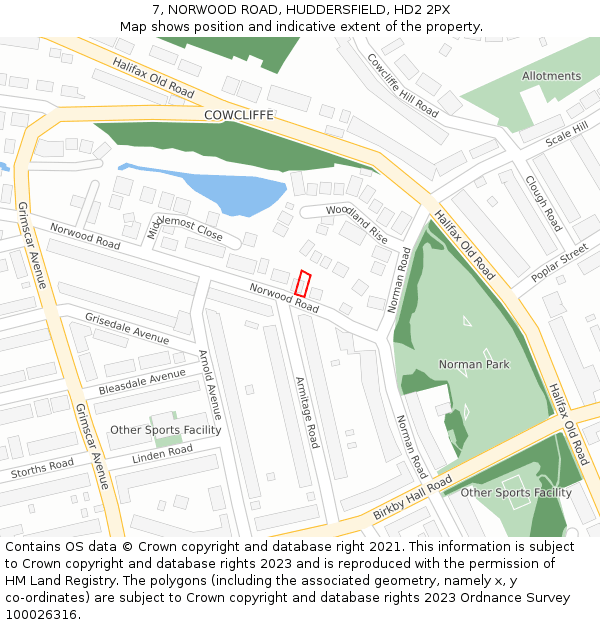 7, NORWOOD ROAD, HUDDERSFIELD, HD2 2PX: Location map and indicative extent of plot