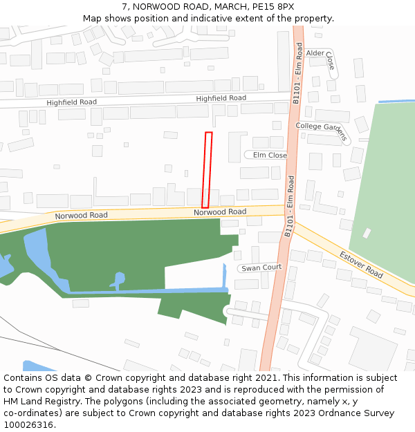 7, NORWOOD ROAD, MARCH, PE15 8PX: Location map and indicative extent of plot