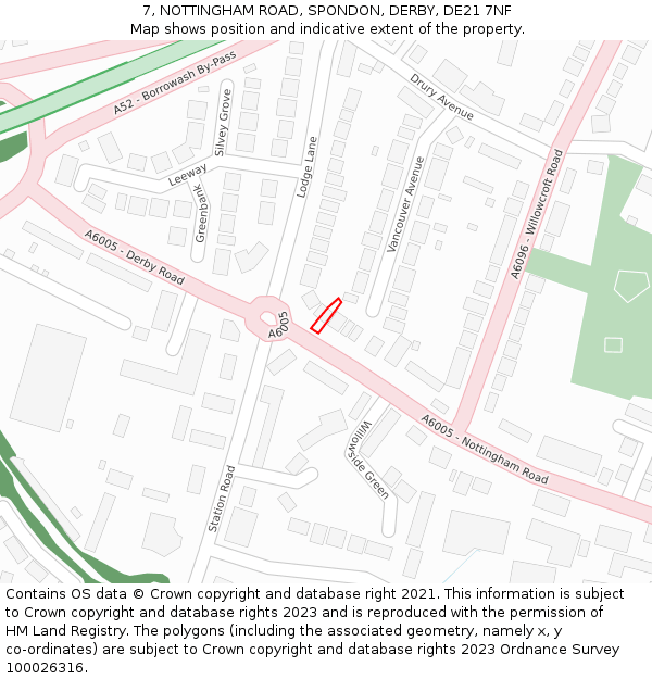 7, NOTTINGHAM ROAD, SPONDON, DERBY, DE21 7NF: Location map and indicative extent of plot