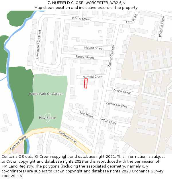 7, NUFFIELD CLOSE, WORCESTER, WR2 6JN: Location map and indicative extent of plot